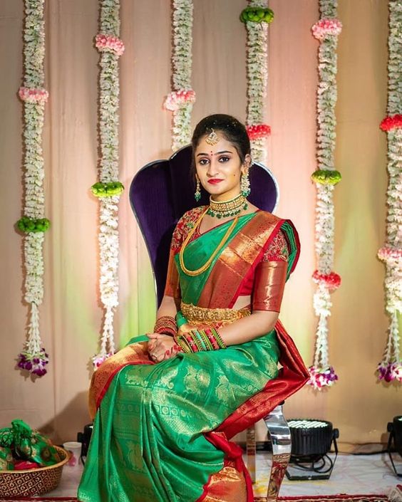 green silk saree with red blouse