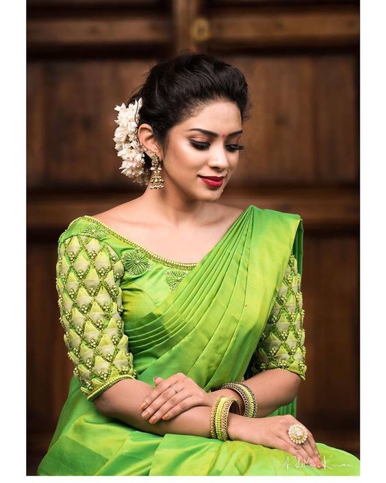 green saree with green blouse