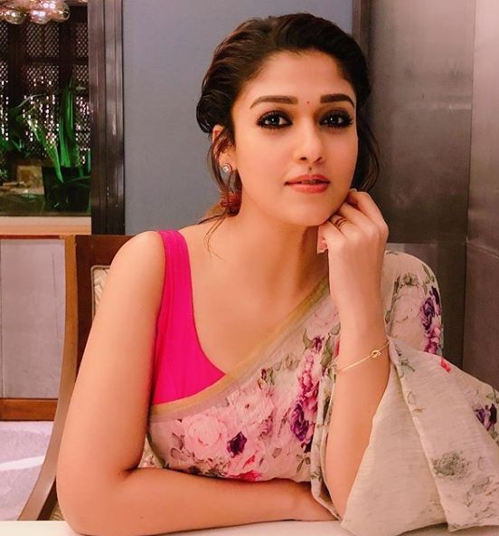 nayanthara in actress in Sleeveless blouse with Beautiful Floral print saree