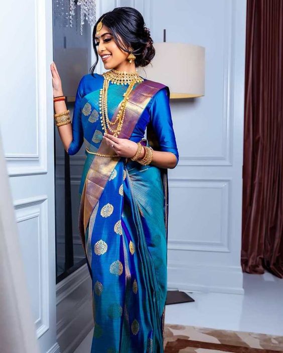 30 Blue Blouse Designs For Blue Silk Saree Candy Crow 4389