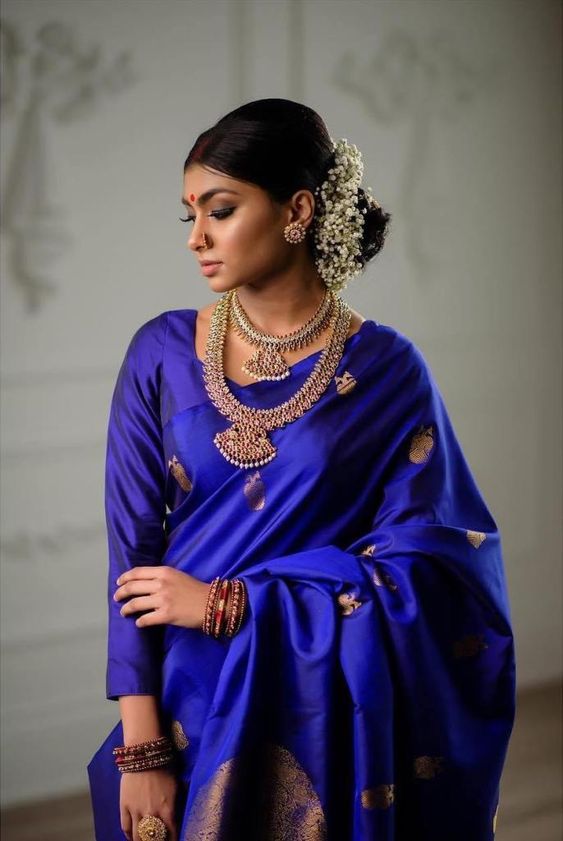 Royal blue and orange Uppada sarees with butti