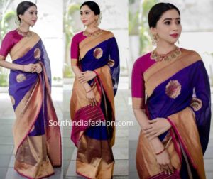 30 Contrast Blouse Designs For Blue Silk Saree - Candy Crow