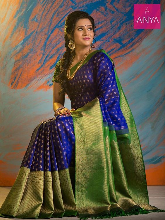 Aggregate more than 159 blue green saree contrast blouse best