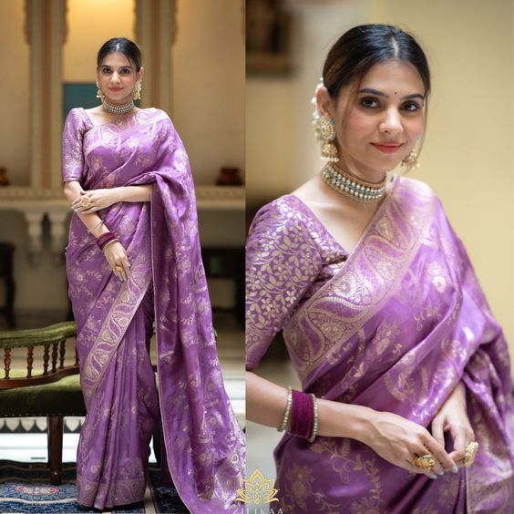 lavender banarasi saree